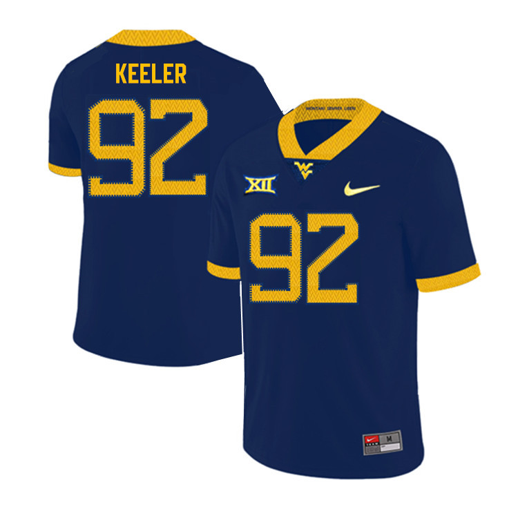 NCAA Men's Caydan Keeler West Virginia Mountaineers Navy #92 Nike Stitched Football College Authentic Jersey WK23R68AA